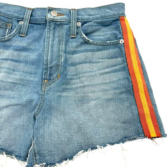MADEWELL Women's 24 XS The Perfect Jean Short Bowman Wash Orange Stripe Raw Hem - Picture 1 of 12